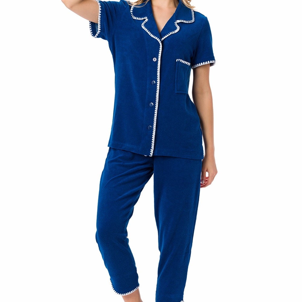 Suvi NYC women's 3-piece short-pants and jacket pajama set . Terry Cotton